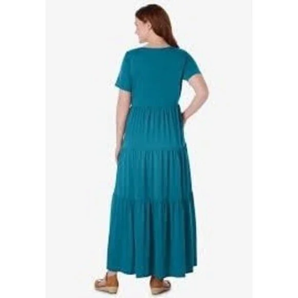 Anrabess Blue Short Sleeve Maxi T-Shirt Dress Size XL Pockets Tiered NWT - Picture 2 of 7